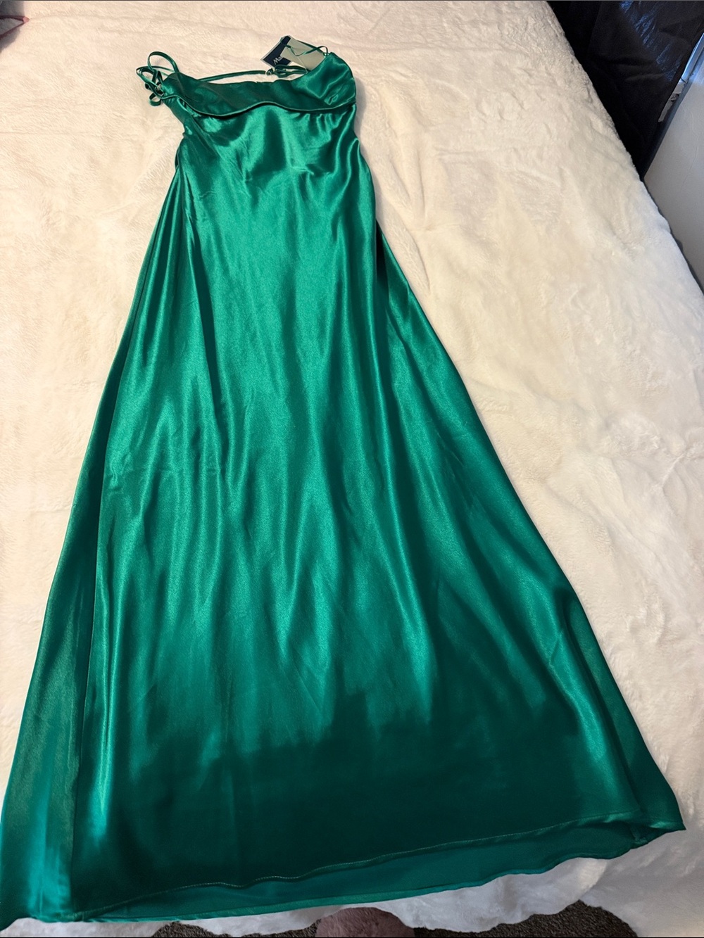 Emerald Satin Maxi Slip Dress with Spaghetti Straps